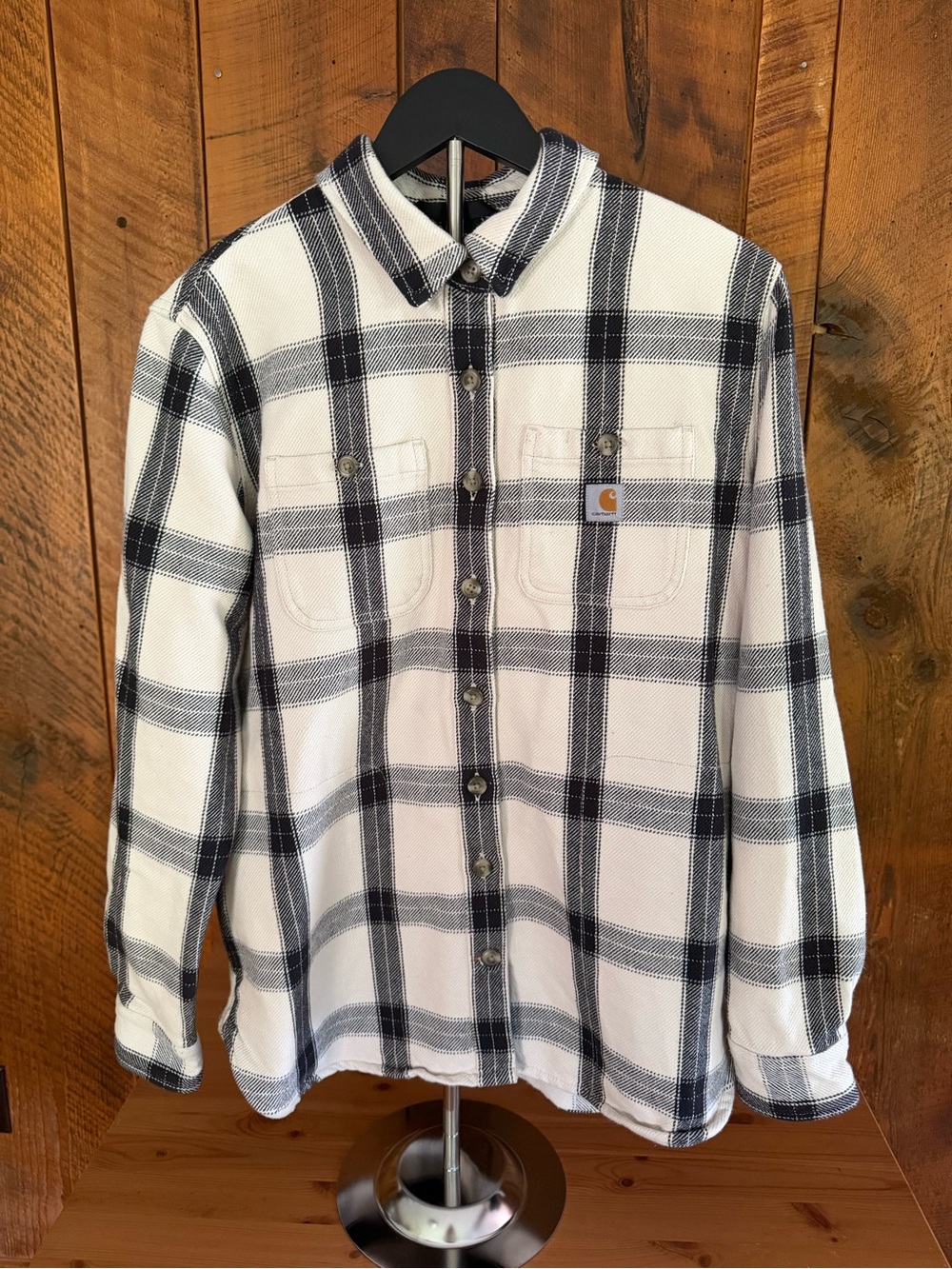 Carhartt Women's Loose Fit Heavyweight Twill Plaid Shacket Black White S Cabin
